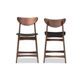Baxton Studio 2 Piece Latina Scandinavian Style Faux Leather Upholstered Walnut Counter Stool Set, 24", Black